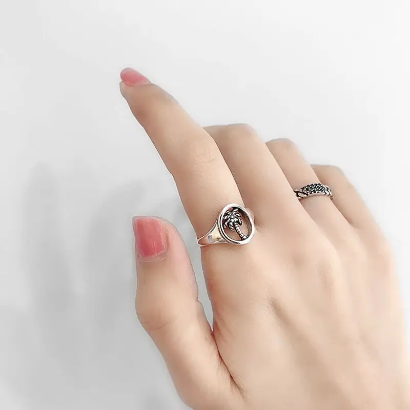 

Sam Panda 925 Sterling Silver Retro Coconut Tree For Women Simple Personality Thai silver Party Jewelry Gift