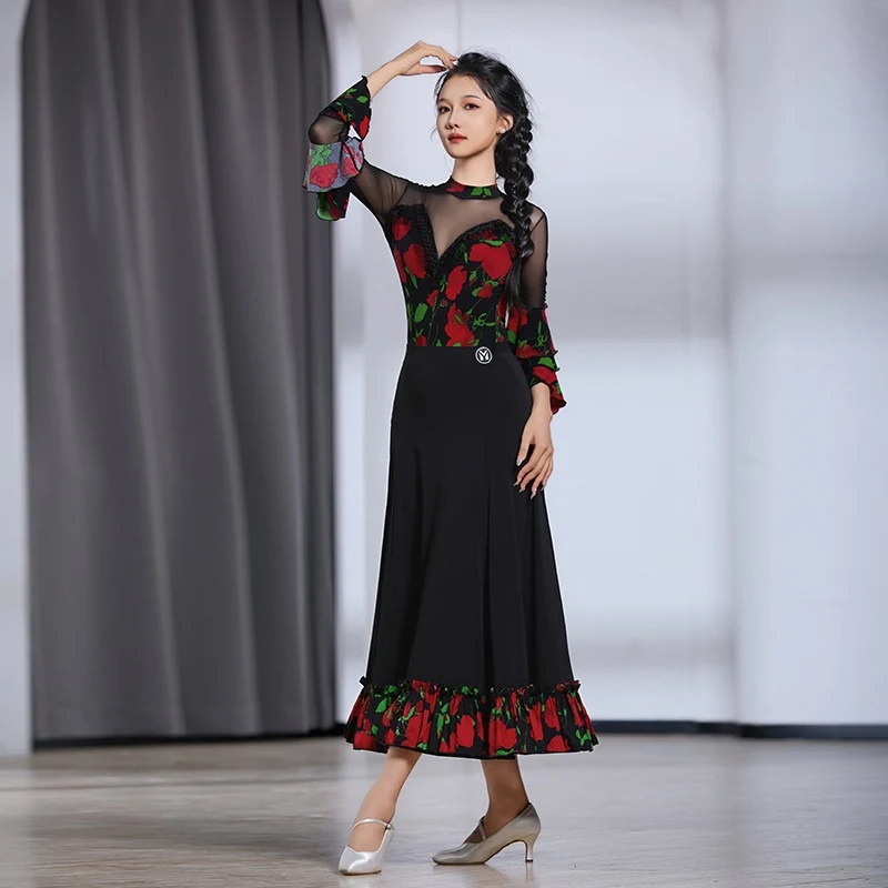 Social Dance Split Set Modern Dance Dress Female Ballroom Dance Competition Clothing For Women Adult Performance Wear DN19411