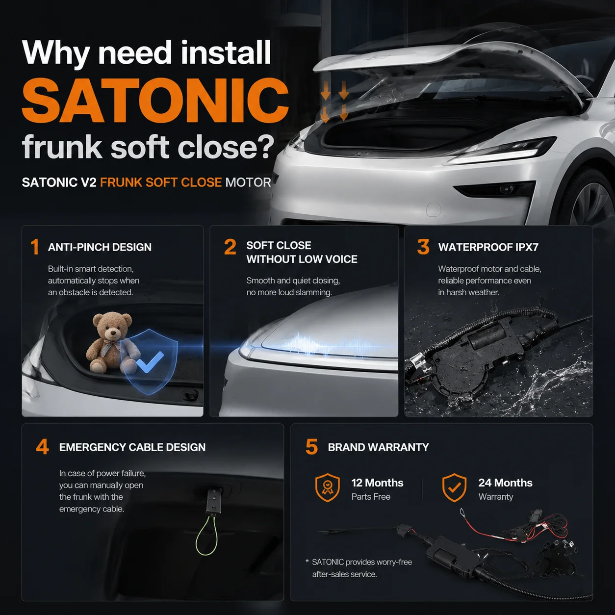 SATONIC V2 Auto Frunk Soft Closer For Tesla Model 3 & Y Model3 Highland S X Waterproof Free Frunk LED - view 3