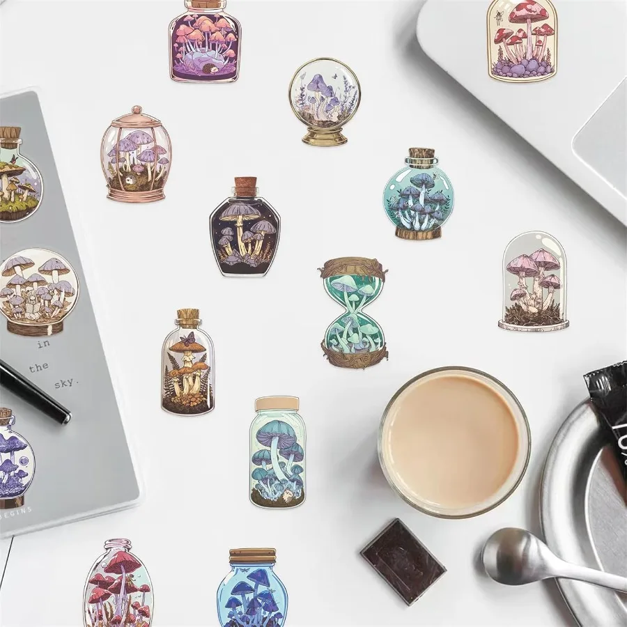 50 قطعة ملصقات الفطر خمر لأجهزة الكمبيوتر المحمول الجمالية نابض بالحياة واضح الفطر الشارات لزجاجات المياه المجلات هدايا الحفلات