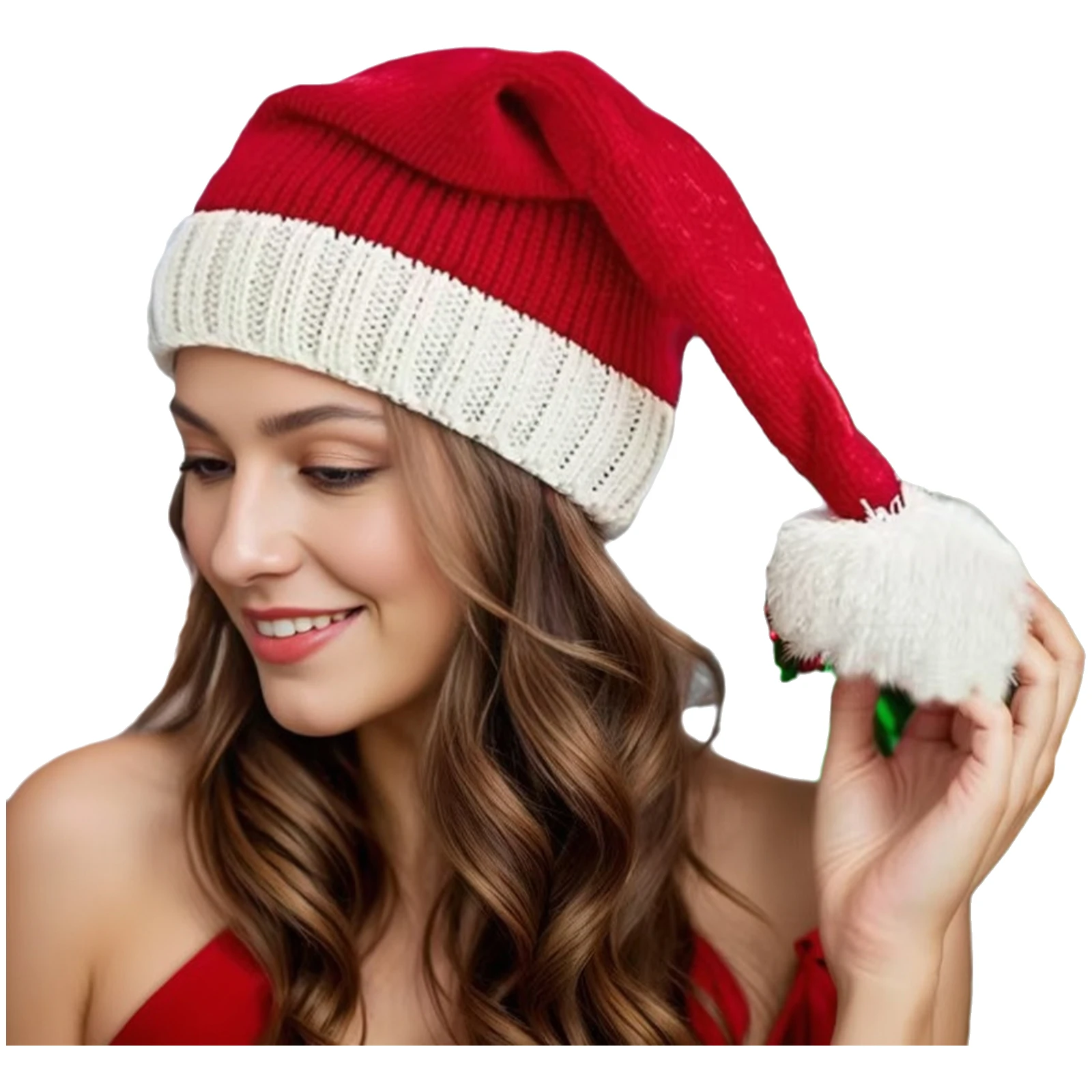 1 szt. Świąteczna dziergana czapka Świętego Mikołaja, czapka elfa, szydełkowa czapka świąteczna, czapki na imprezę noworoczną dla dorosłych, kobiet i mężczyzn