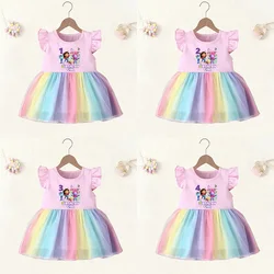 Cute Gabbys Doll House Baby Girls Clothes Age 1 2 3 4 Years Birthday Infant Dress Princess Vestidos Kids Rainbow Mesh Dresses