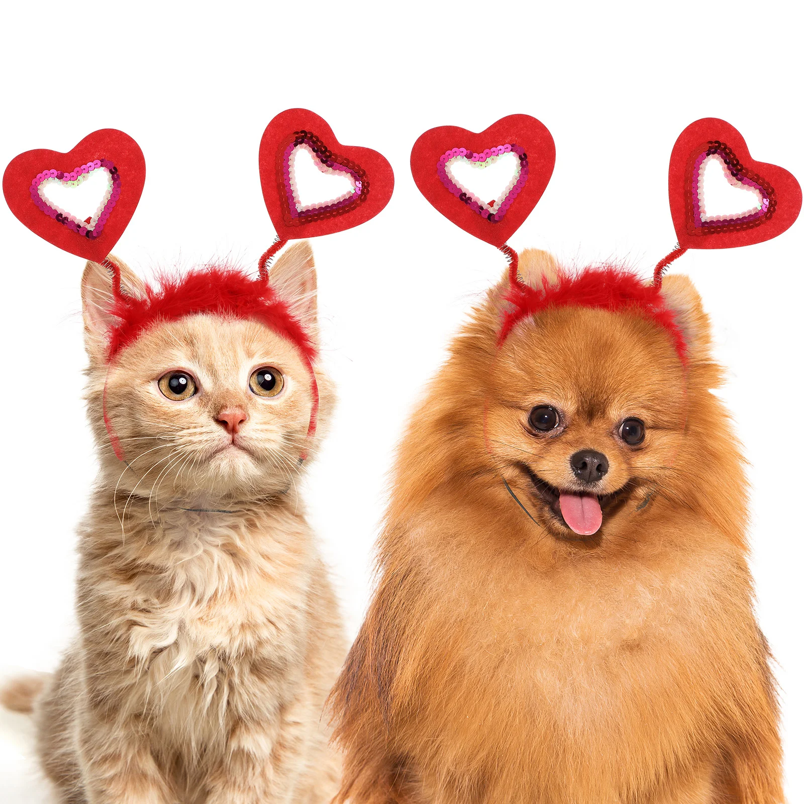 2Pcs Delicated Valentine's Day Pet Heart Shaped Hair Band Adorable Pet Hairpin Party Hair for Dog(Red)