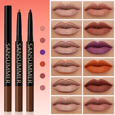 قلم تحديد شفاه مكون من 6 ألوان مع فرشاة شفاه مقاومة للماء والعرق ومستحضرات تجميل مخملية ومتعددة الألوان #6