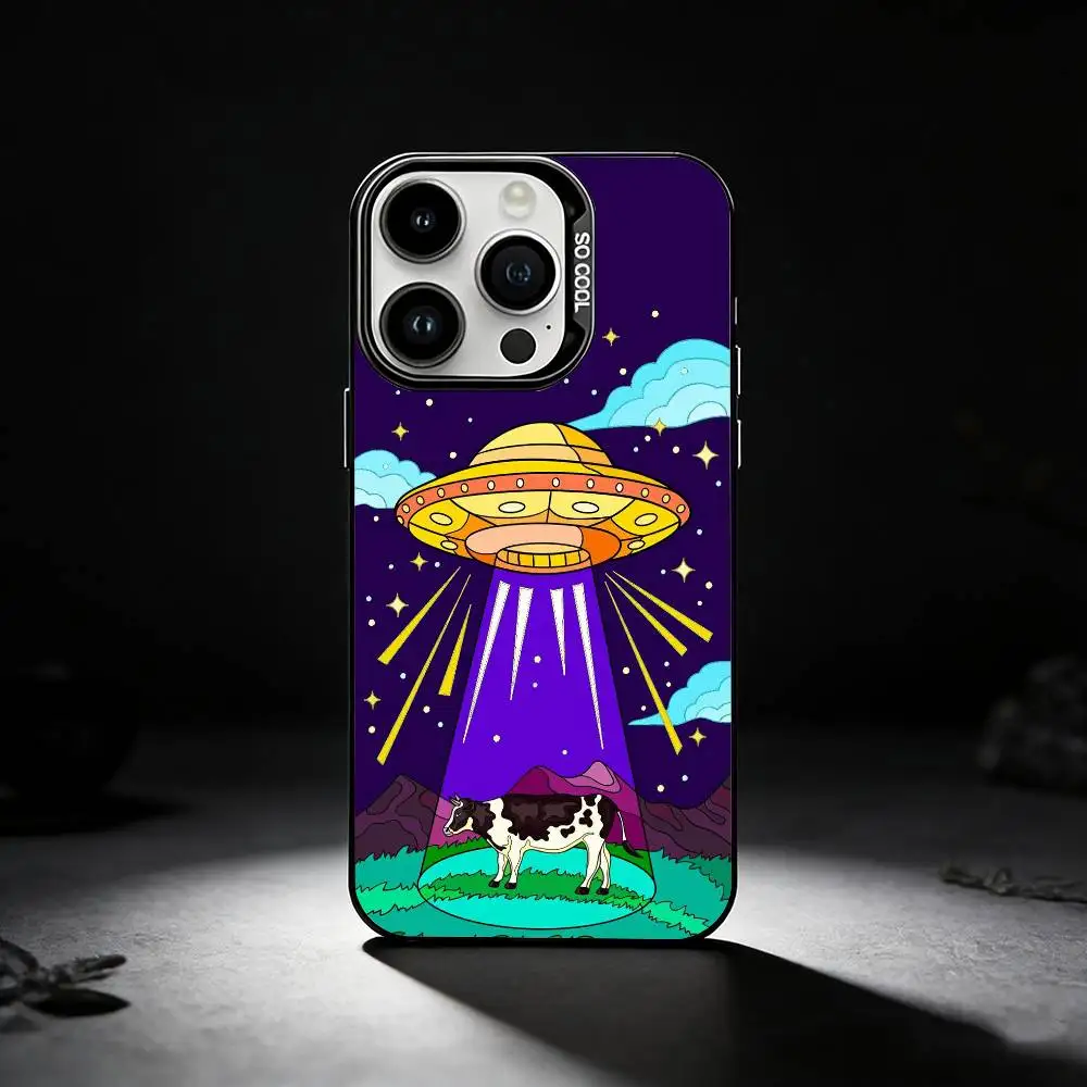 حافظة هاتف F-Funny Space UFO Alien Thing لهاتف iPhone 17,16,15,14,13,12,11 Plus، Pro Max، XS، حافظة هاتف فضية ملونة #4