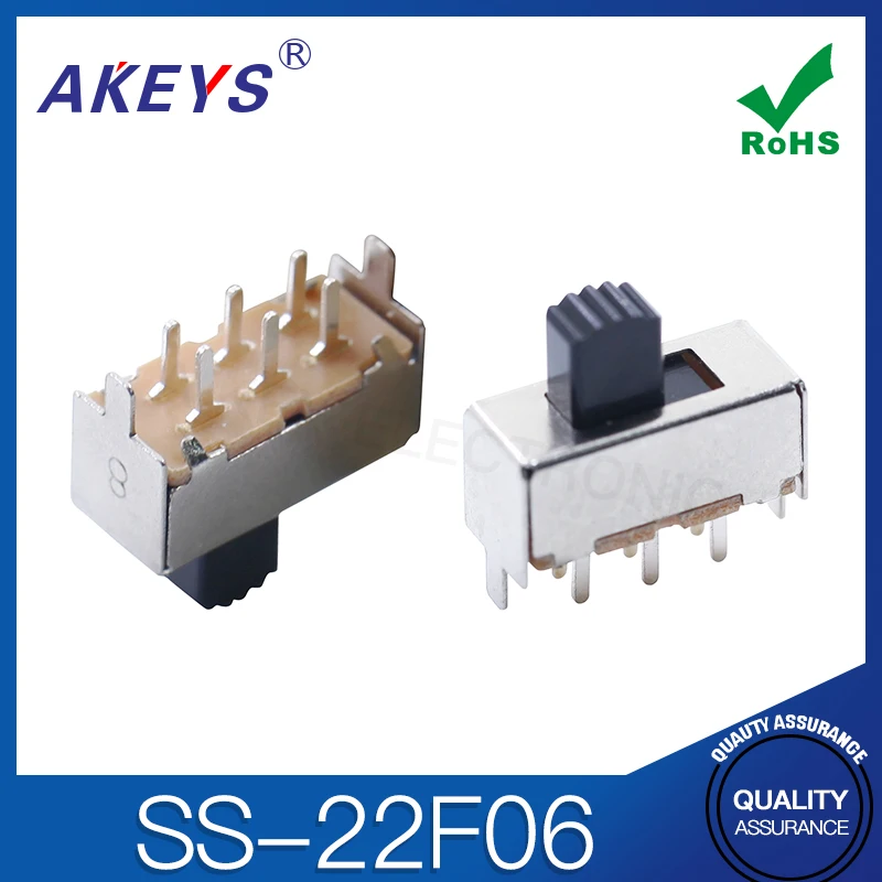 15pcs SS-22F06 (2P2T) Handle Height 6mm 2-gear Toggle Switch 2 Fixed Feet Double Row 6-pin vertical