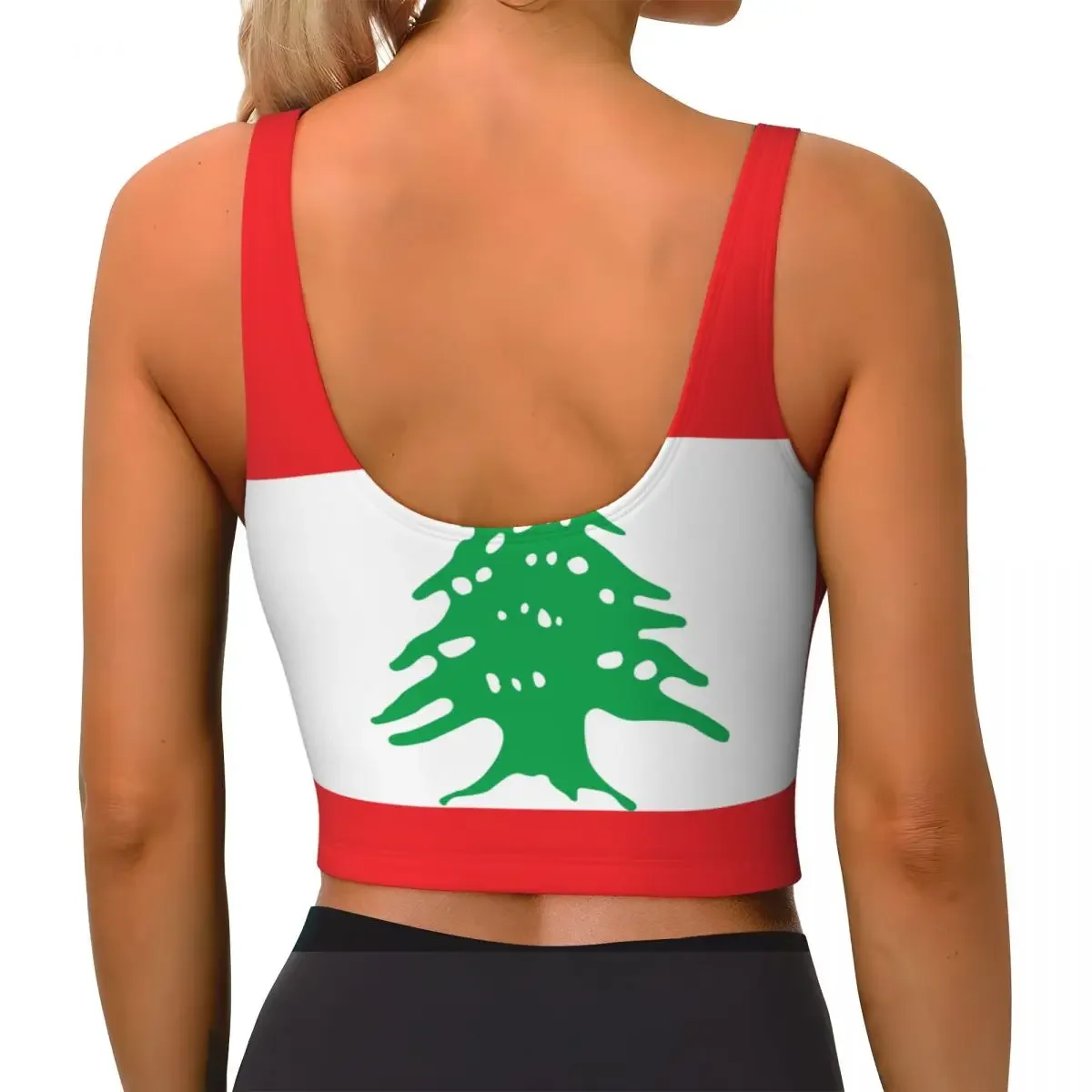 Yoga Vest Women Gym Sports Crop Tops Lebanon Flag Streetwear Workout Breathable Tank Top Female