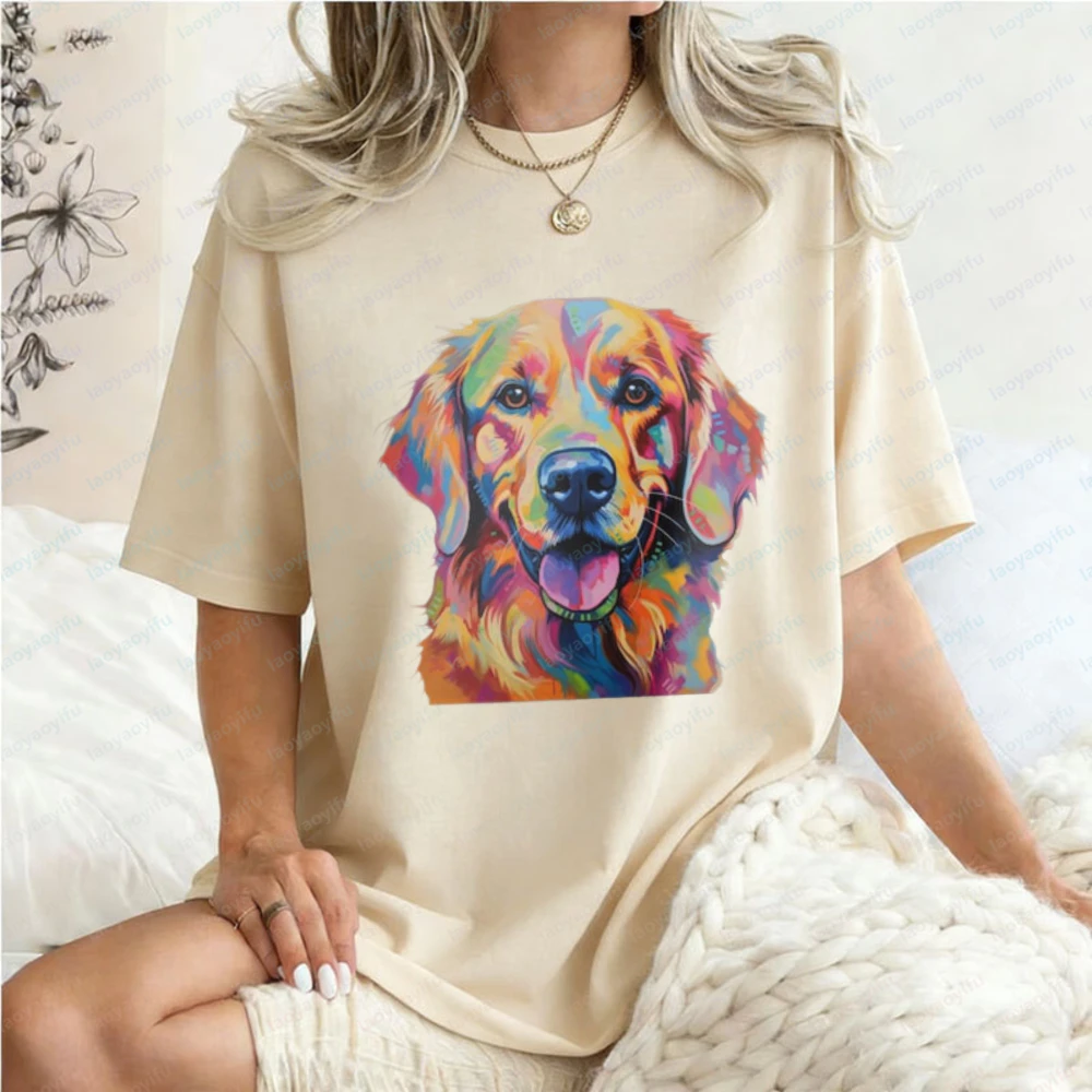 Golden Retriever Baumwoll-T-Shirt für Frauen Kawaii Hunde-Grafik-Tee Haustierliebhaber Casual Oberteil Geschenk für Hundemama und Hundepapa Weiches T-Shirt für Tierbesitzer – Detail 9