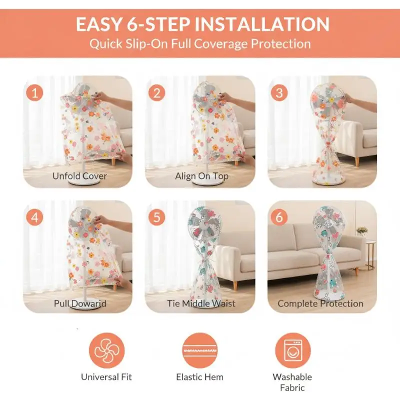 Fan Dust Protector Elastic Floral Printed Full Wrap Stand Pedestal Fan Dust Cover Reusable Fits Most 16-20 Inch Fans