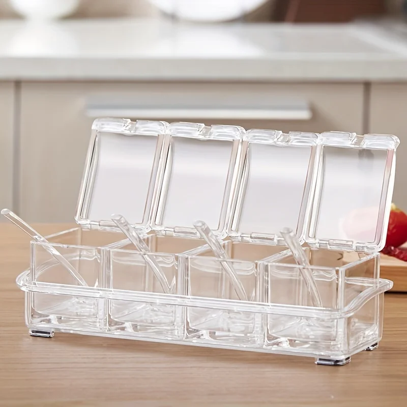 Seasoning Box, Kitchen Spice Box, Transparent Acrylic Seasoning  Box With Spoon, Multi-grid Seasoning Box, Moisture-proof Season