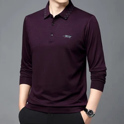 High-quality Men's Solid Color Business Casual Autumn Polo Shirt, Daily Commute Turn-down Collar Long Sleeve T-shirt.