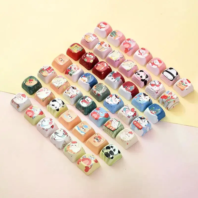5/10PCS Cute Cartoon Keycaps With Kawaii Animal Christmas Design Soft Touch For Custom Mechanical Keyboard Gaming Setup