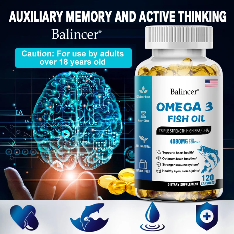 OMEGA 3 Fish Oil - Helps Relieve Stress, Strengthen The Brain, Improve Intelligence, Protect Cardiovascular and Cerebrovascular