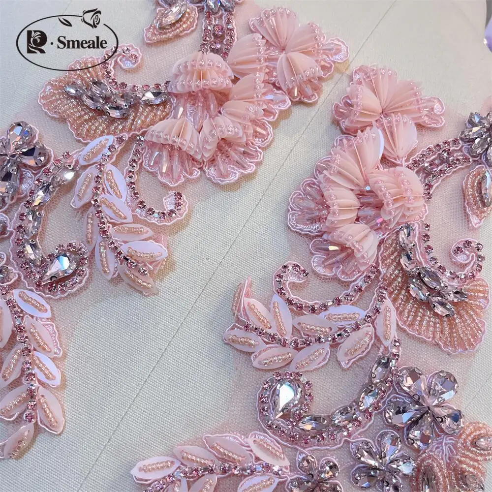 Handgenähter Glasbohrer, Spiegelblumen, 1 Paar, 6 Farben, funkelnde Strassapplikationen für Hochzeitskleider, Taillenbänder, Schultern, DIY-Applikationen – Detail 16