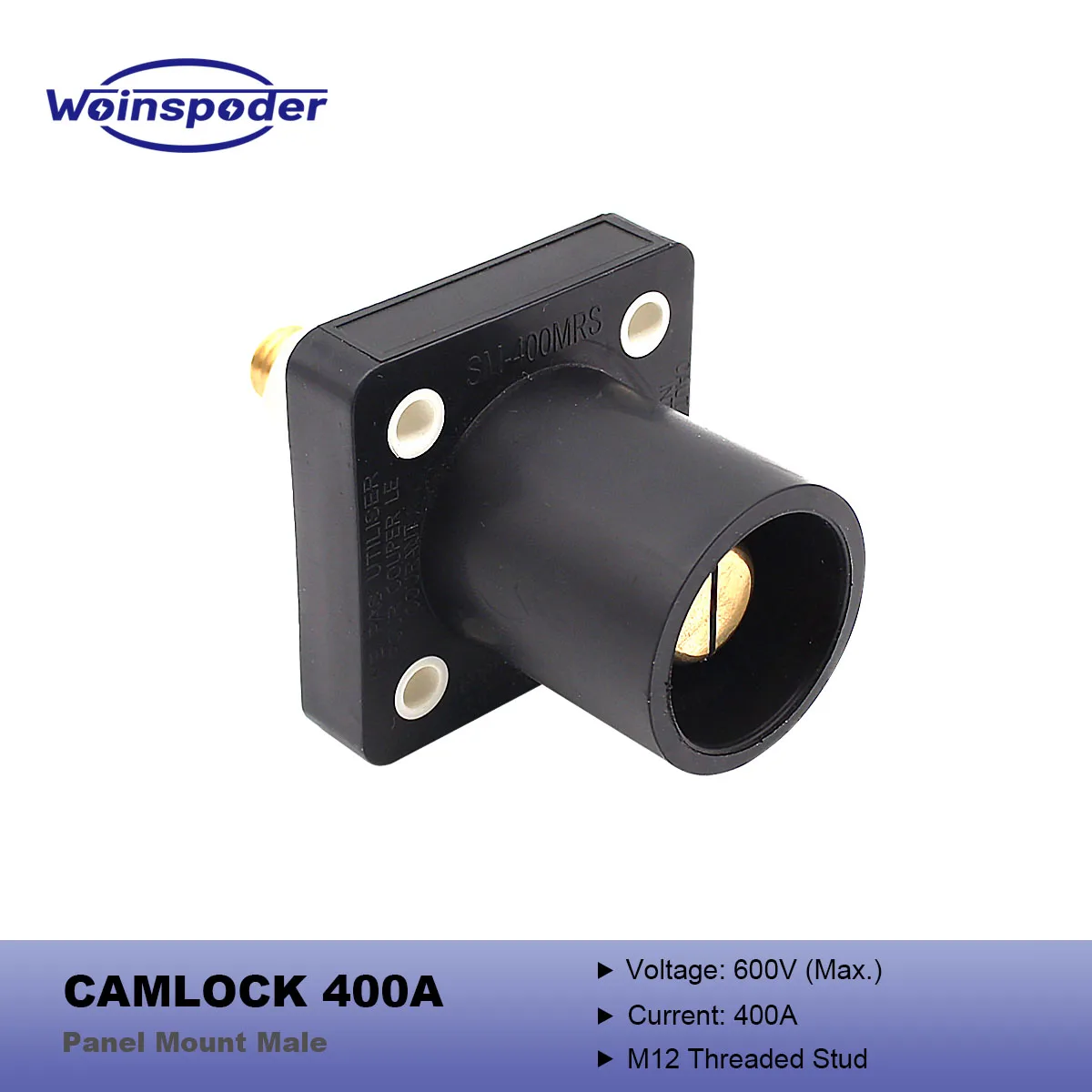 

WOINSPODER Camlock Panel Mount Male Connector 400 Amp 600V Series 16 M12 Threaded Stud Brass Contact for Power Distro
