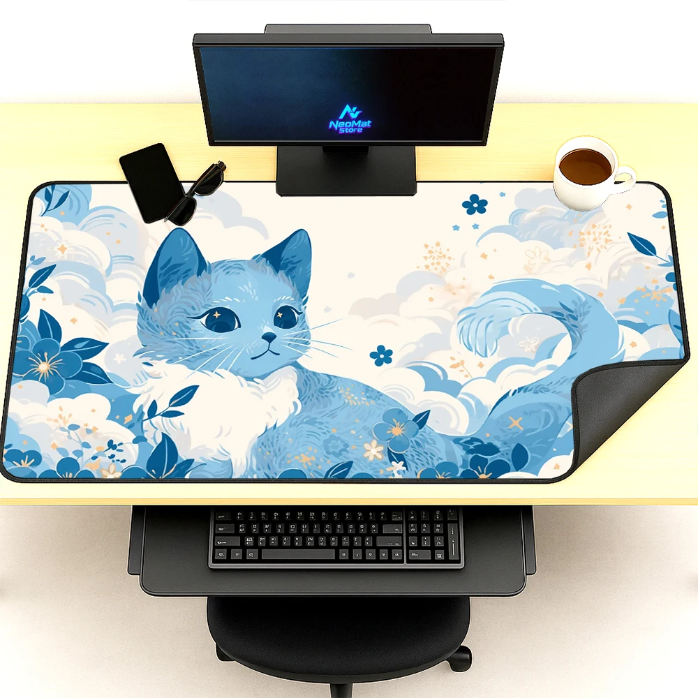 Floral Kawaii Desk Pad Extra Large Mousemat Deskmat Home Office Playmat Gaming Mousepad 1200x600 Cloud Cat Desk Accessories