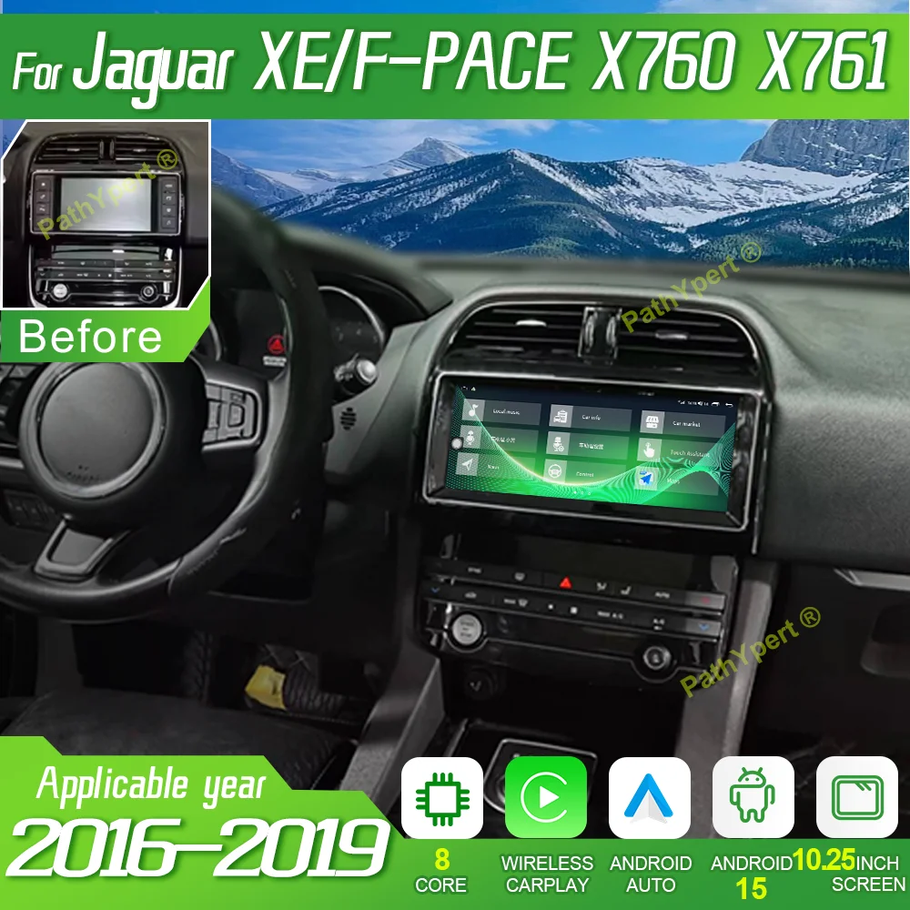 

10.25" Original Car OEM Menu For Jaguar XEF-PACE X760 X761 2016-2019 Android 15 Multimedia Player Wireless CarPlay Auto BT GPS