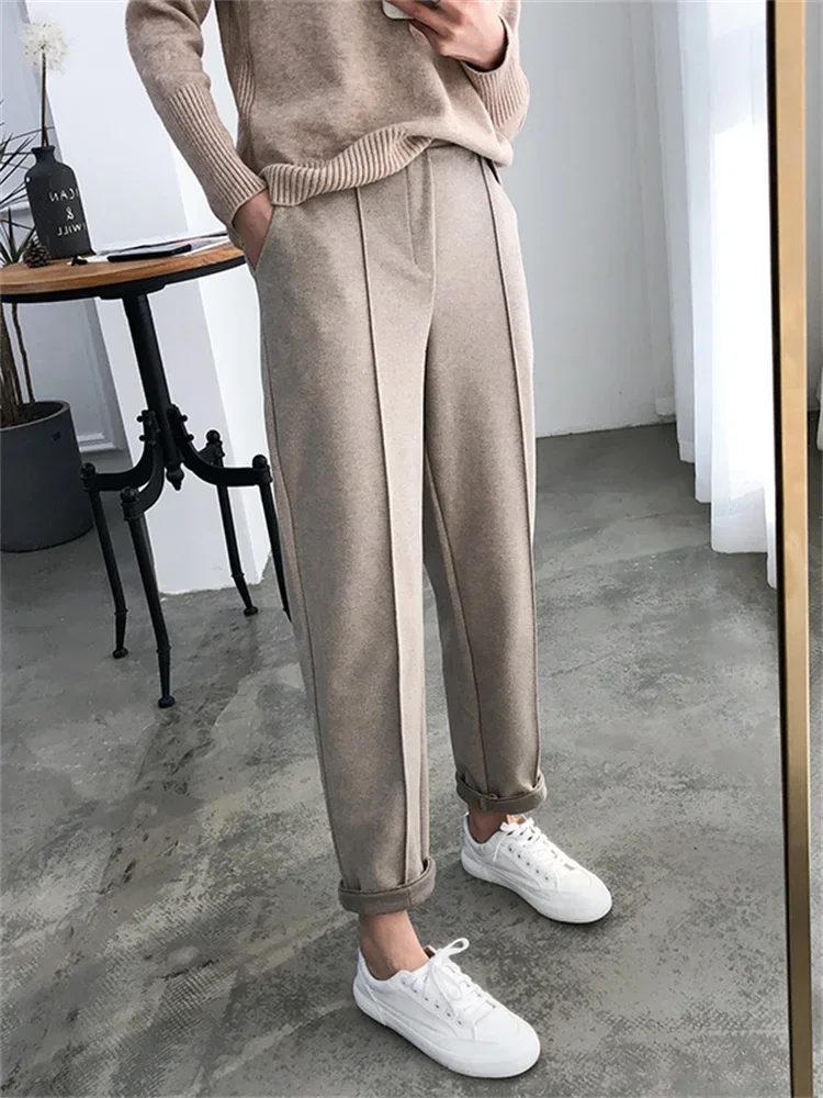 Thicken Women Pencil Pants womens 2022 Autumn Winter clothes OL Style Wool Female Work Suit Pant Loose Female Trousers Capris