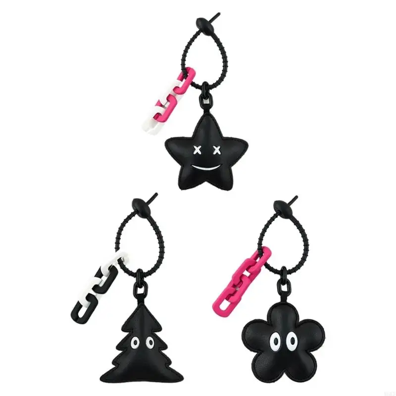 W8KF Fashion PU Flower Tree Star Pendant Keyring Bag Decoration Hand Strap Keychain Adjustable Cable Tie Keyring Decoration