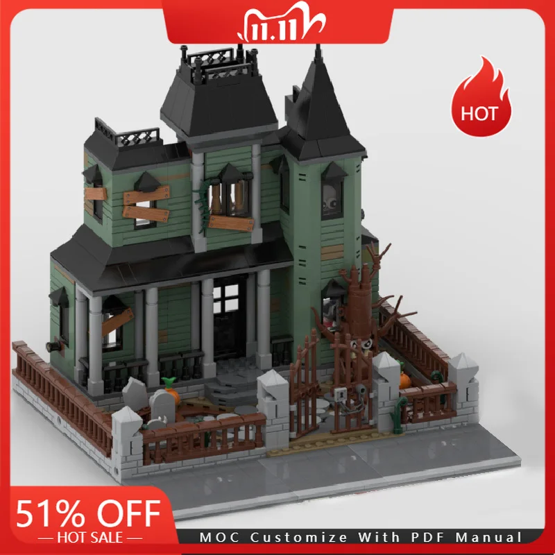 

320 PCS MOC City Street Views Modular Haunted Mansion Building Blocks Educational Assembly Children Display Toys Birthday Gifts
