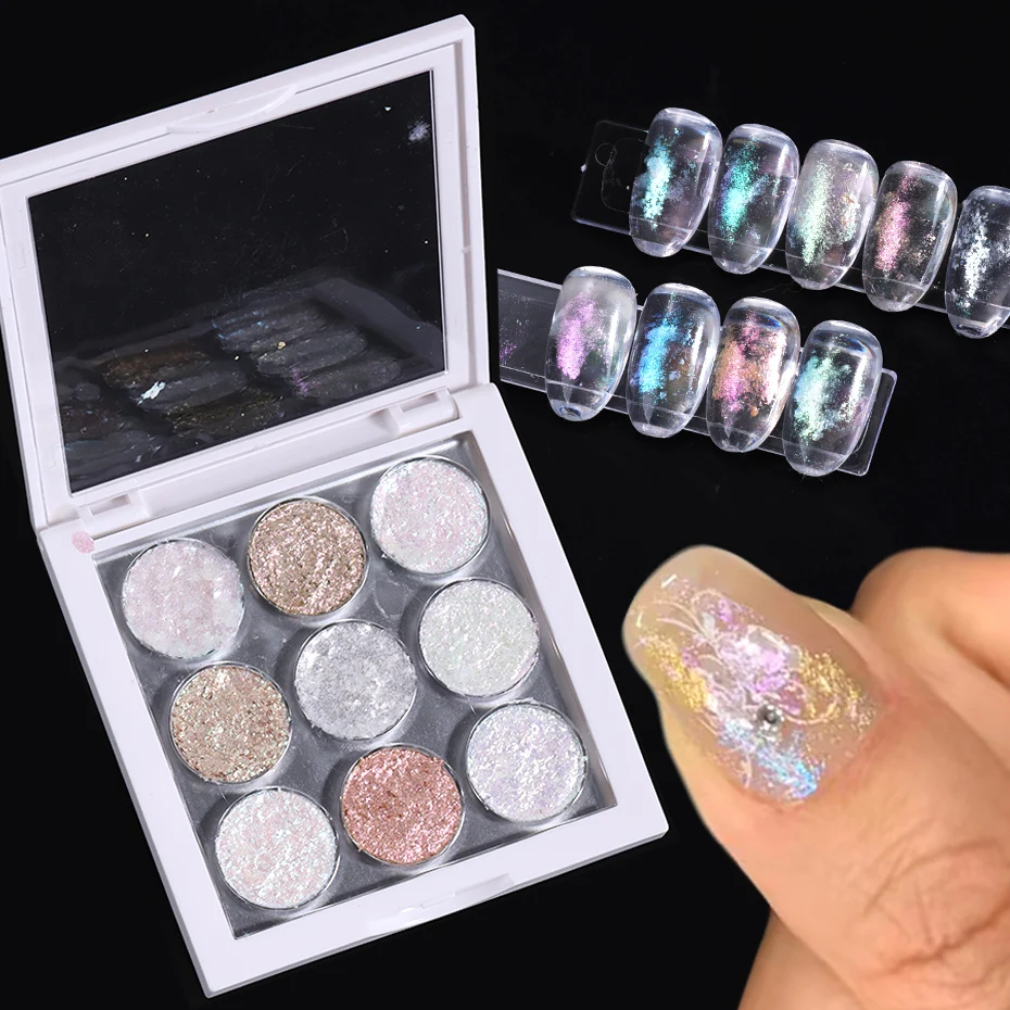 

Aurora Opal Nail Art Glitters 9 Colors Solid Fine Crystal Flake Rubbing On Dust Pigment Japanese Korean Style DIY Shiny Manicure