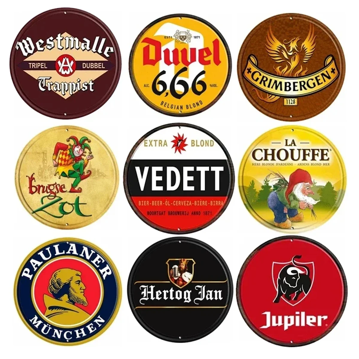 Classic Beer Wine Brand Sign Pin Up Round Plate Poster Decor for Bar Pub Garage Wall Plaques Print Iron Plate Painting Tin Sign