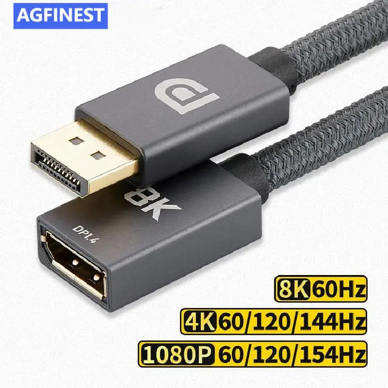 8K@60Hz DisplayPort Cable Male to Female DP 1.4 Extension Cable Extender with Dynamic HDR 4k144Hz for HDTV Laptop Projector