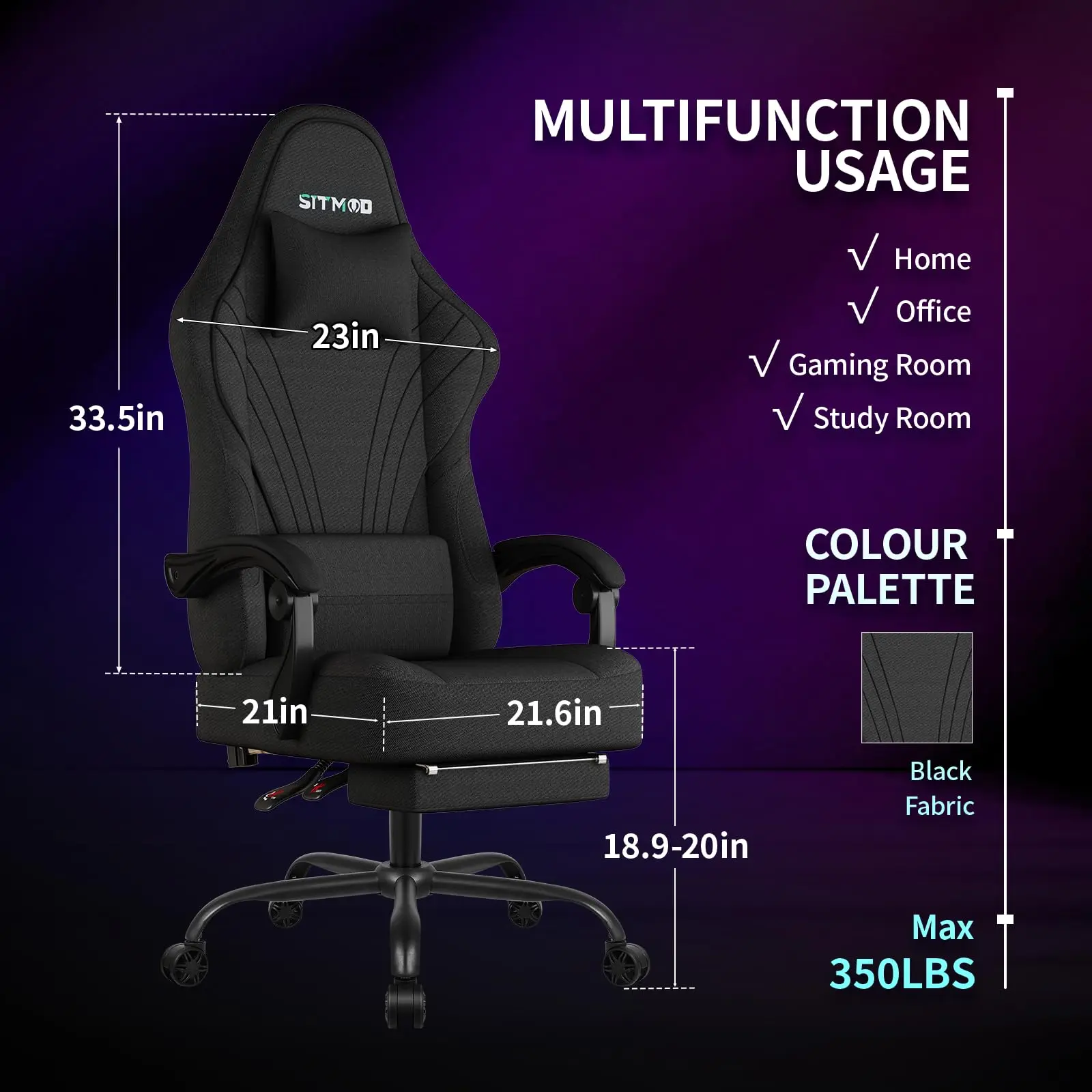 Fabric Video Gaming Chair Footrest Lumbar Support High Back Recliner