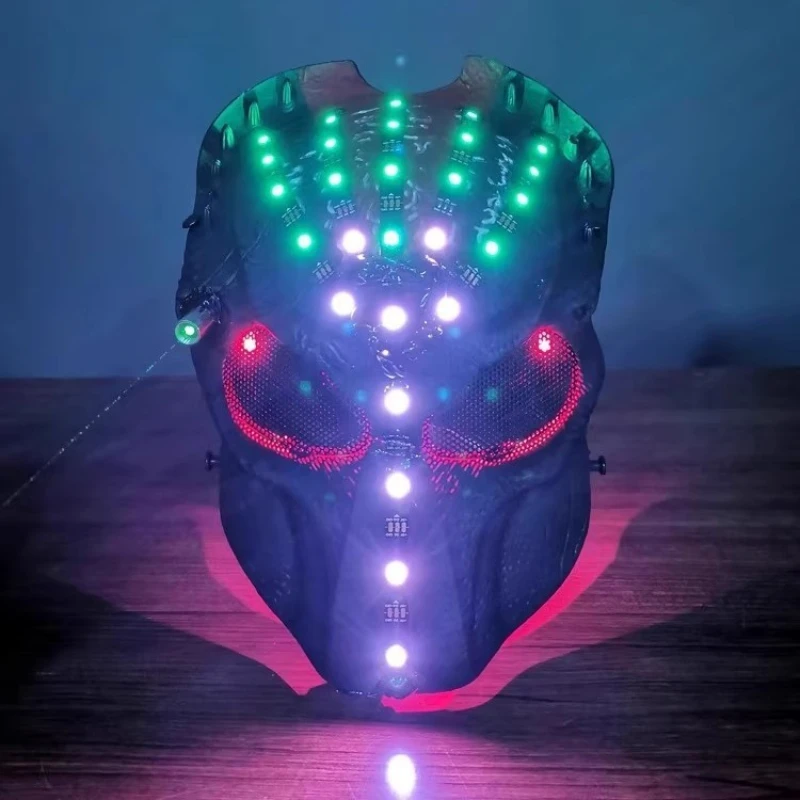 LED الليزر الخيال متوهجة قناع هالوين الجمجمة قناع شريط زر مسمار تأثيري جو الوجه الدعائم ملهى ليلي المرحلة خوذة