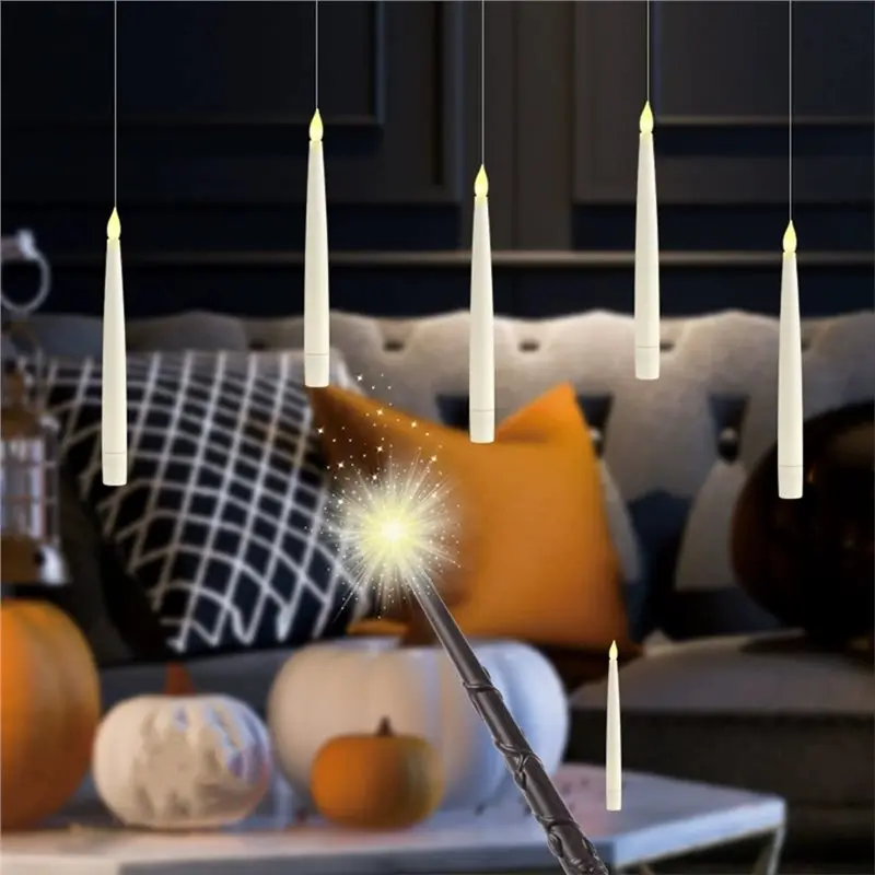 A63K-10 Pcs Floating LED Candle Magic Hanging Candles With Wand Remote For Birthday Theme Party Halloween Window Decor