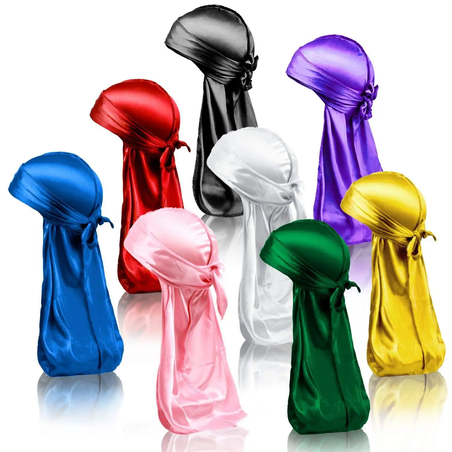 8 Cái/lốc Mượt Durags Satin Doo Áo Cho 360 Sóng Durags Gói Có Thêm Đuôi Dài Và Rộng Dây Thoáng Khí băng Đô Cài Tóc Turban Gọng Mũ Tóc Giả