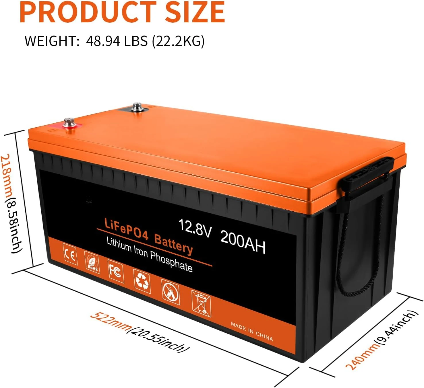 LiFePO4 Battery 12V 200AH Lithium Battery - Built-in 100A BMS with Low-Temp Protection, 2000~5000 Cycles, Perfect for RV