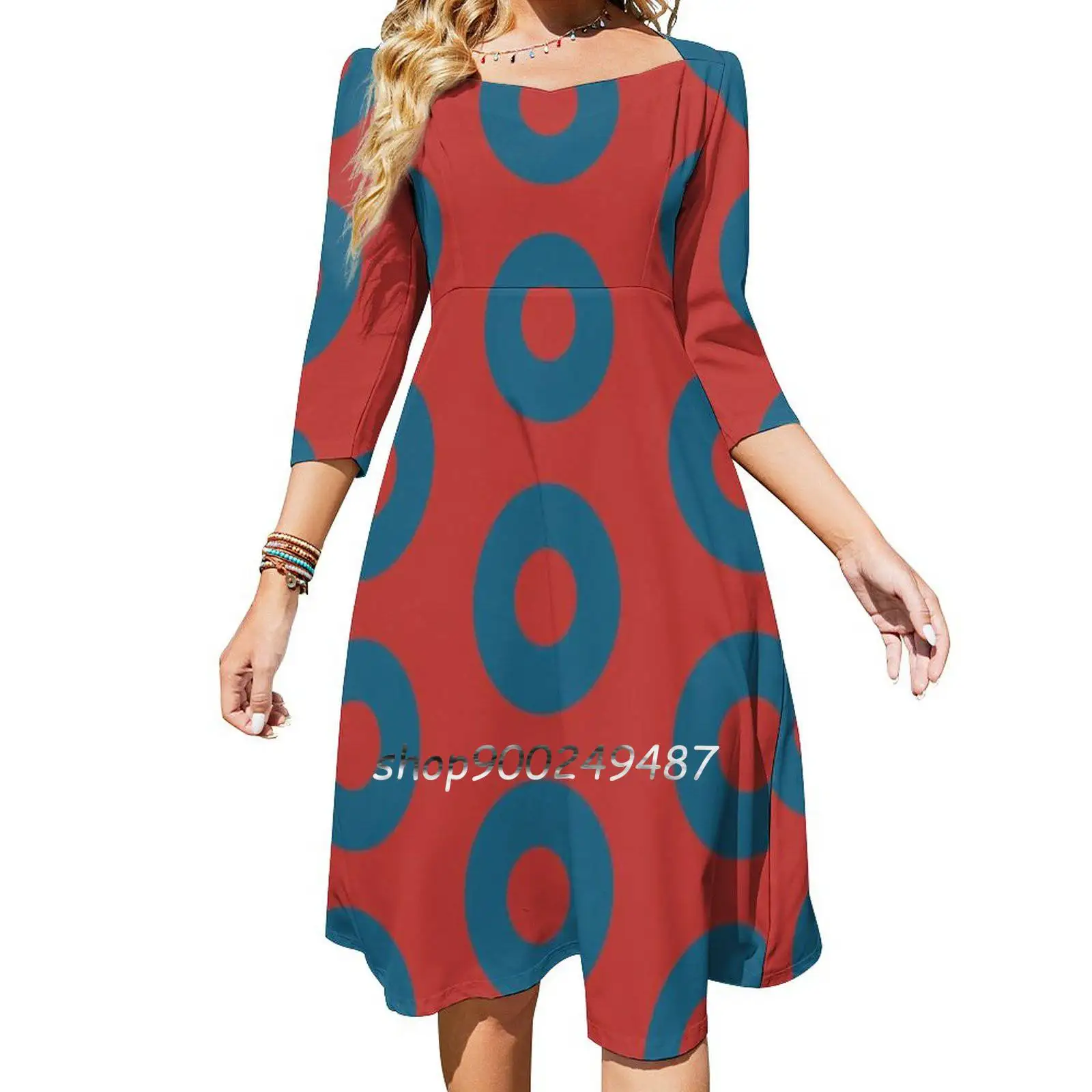 Clone Fishman Donuts-Phish-Inverted Sweetheart Knot Flared Dress Fashion Design Large Size Loose Dress Phish Jon Fishman Donuts