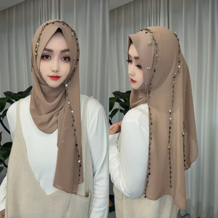 2025 Muslim Islam Sweet Girls Ready Female Chiffon Hijab Wraps
