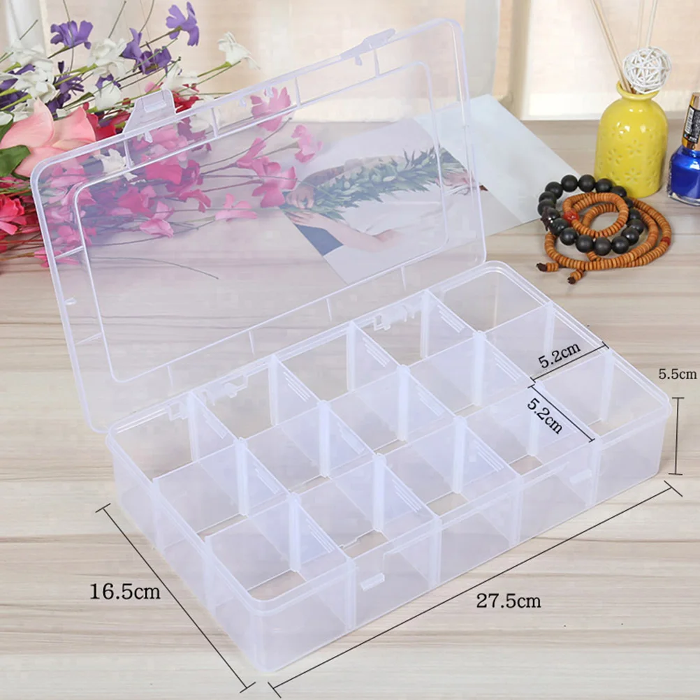 

15 Grids Plastic Parts Box Transparent Organizer Container Adjustable Compartments for Jewelry Earrings Beads Fishing Small