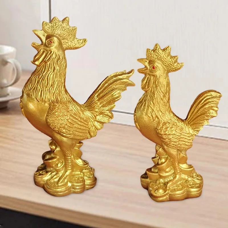 

New Golden Chicken Decoration Gold Plating Lucky Cock Resin Statue Living Room TV Cabinet Figurines Chinese decorations