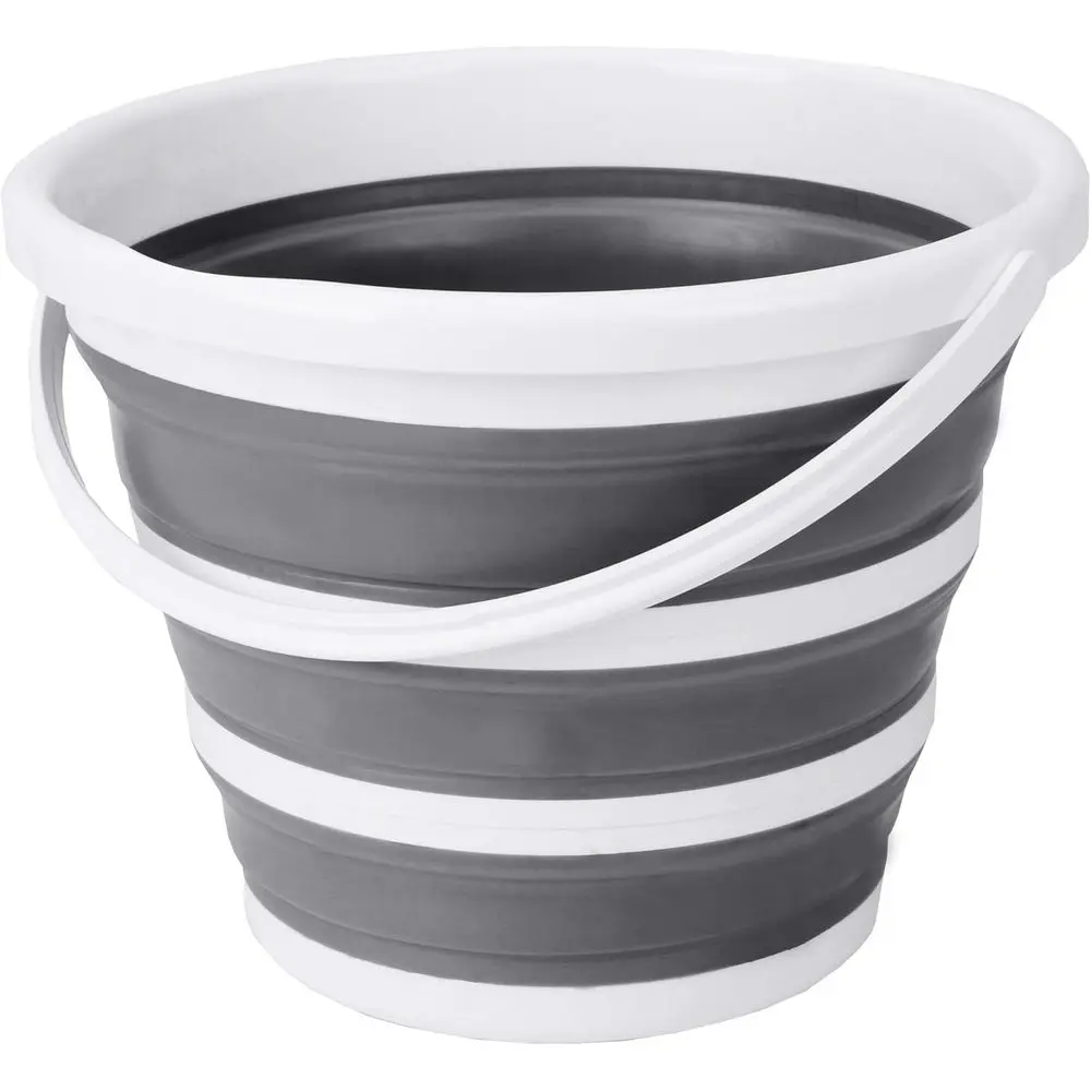 Collapsible 10L Outdoor and Indoor Bucket with Handle, Gray & White