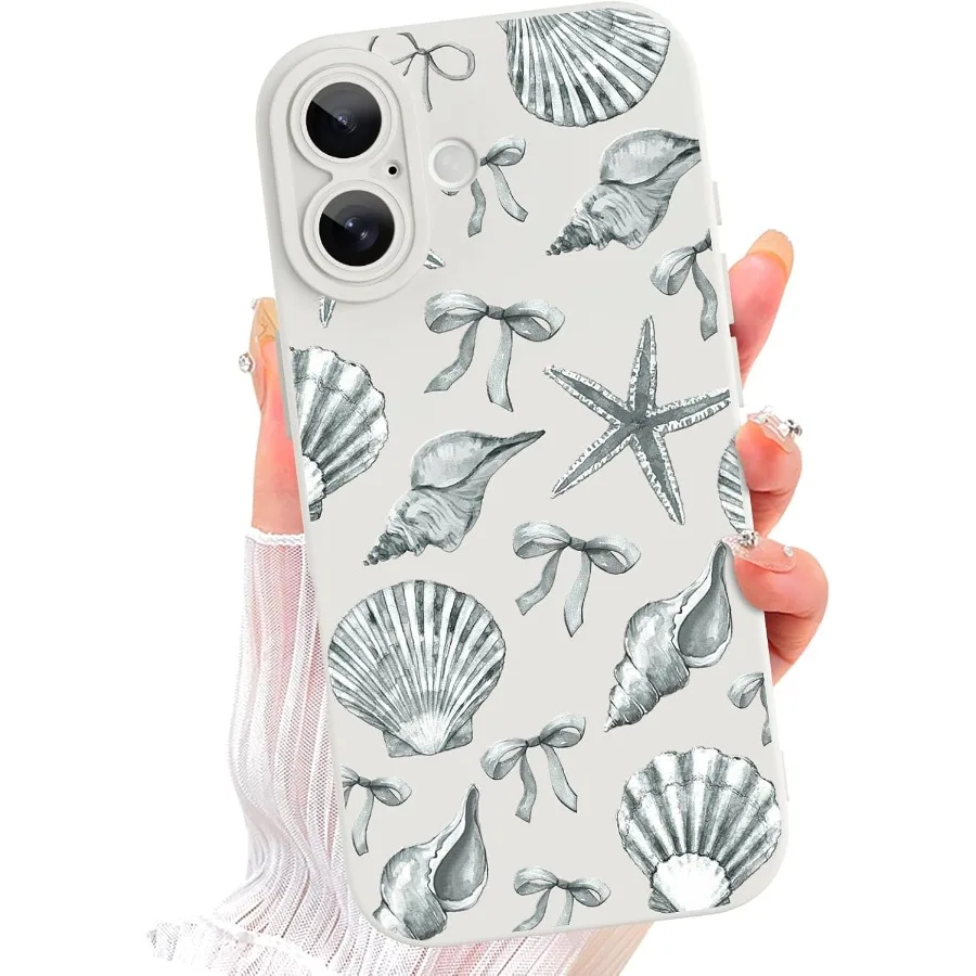 

Designed for Phone 17 Case White Seashell Bow Pattern with Camera Protection Soft TPU Silicone Rubber Protective Cover