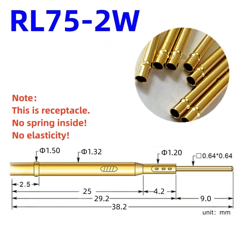 20/100PCS RL75-2W Test Pin PL75-B1 Receptacle Brass Tube Needle Sleeve Seat Wire-wrap Probe Sleeve 38.2mm Outer Dia 1.32mm