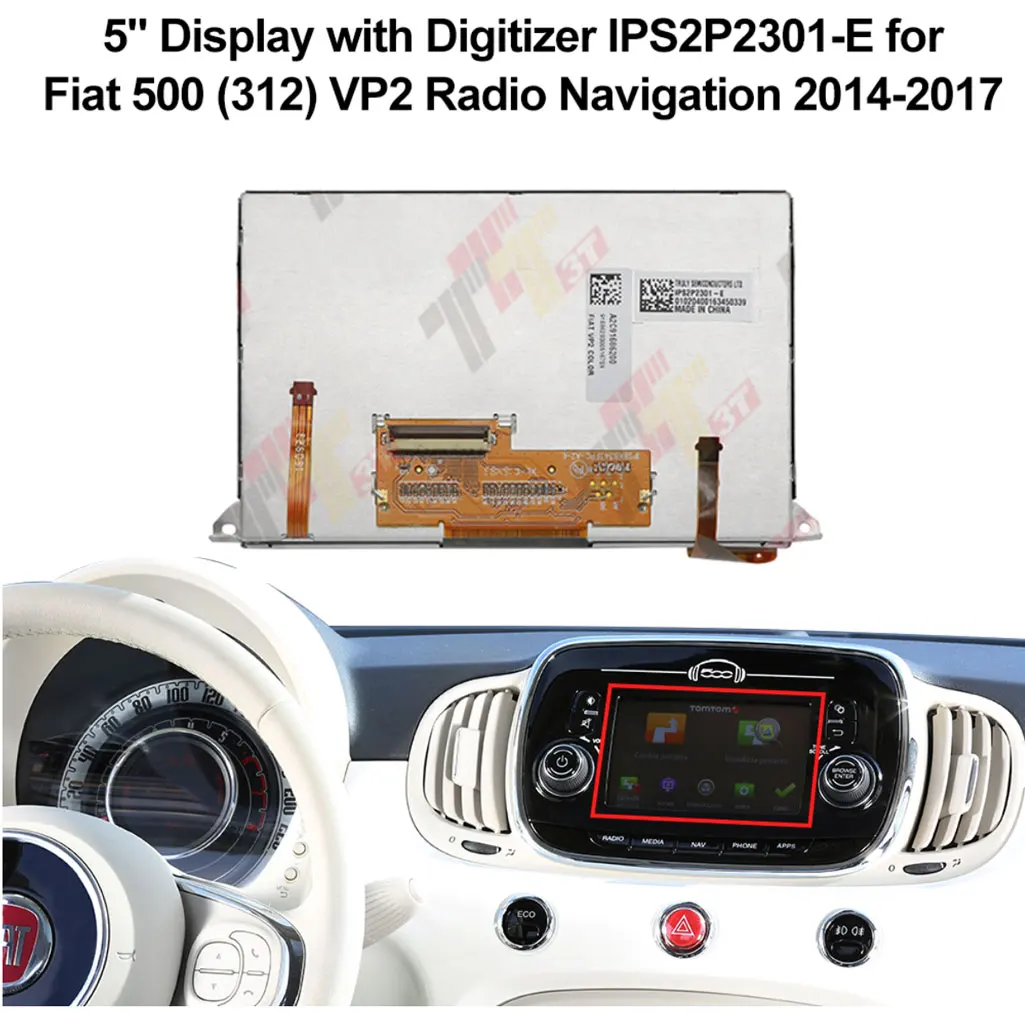 

Dashboard LCD 5" Display with Digitizer for Fiat 500 330 VP2 Radio Navigation Instrument Cluster IPS2P2301-E