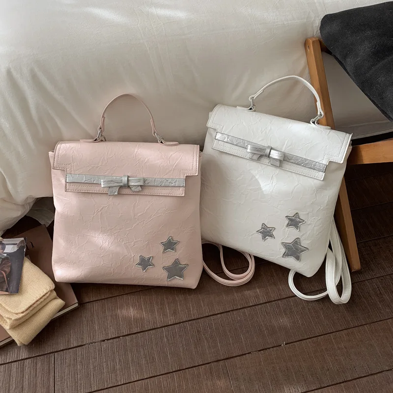 

Korean Fashion Women's Backpacks Casual Star Appliques Large Capacity Commute Handbags Luxury Design Female Splicing School Bags