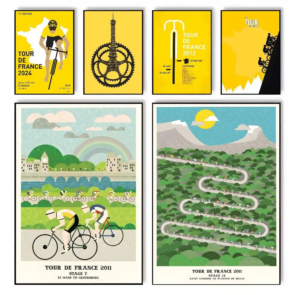 Toile de vélo de sport Vintage, tour de france, papier d'impression esthétique HD, Art mural pour salon, Bar, décoration de maison à la mode