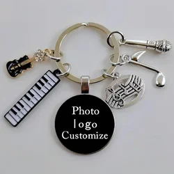 DIY custom music teacher glass keychain pianist gift music microphone accordion guitar jewelry becomes your favorite souvenir