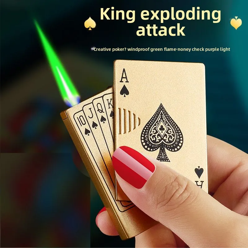 Creative Playing Cards Ace of Spades Lighter Butane Windproof Straight Metal Lighter Metal Fun Gift for Men Smoking Accessories