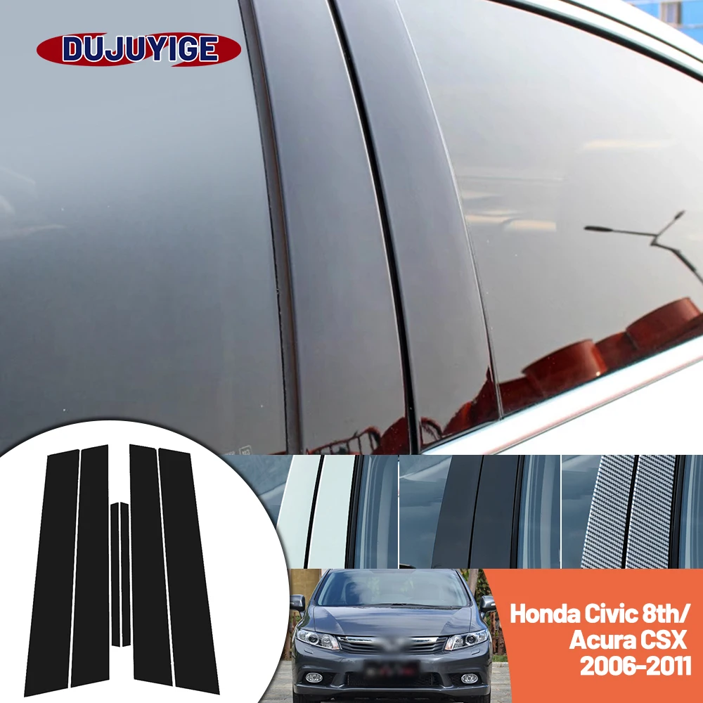 

Bright black carbon fiber door and window B C Pillar sticker suitable For Honda Honda Civic 8th Acura CSX 2006-2011 2007 2008