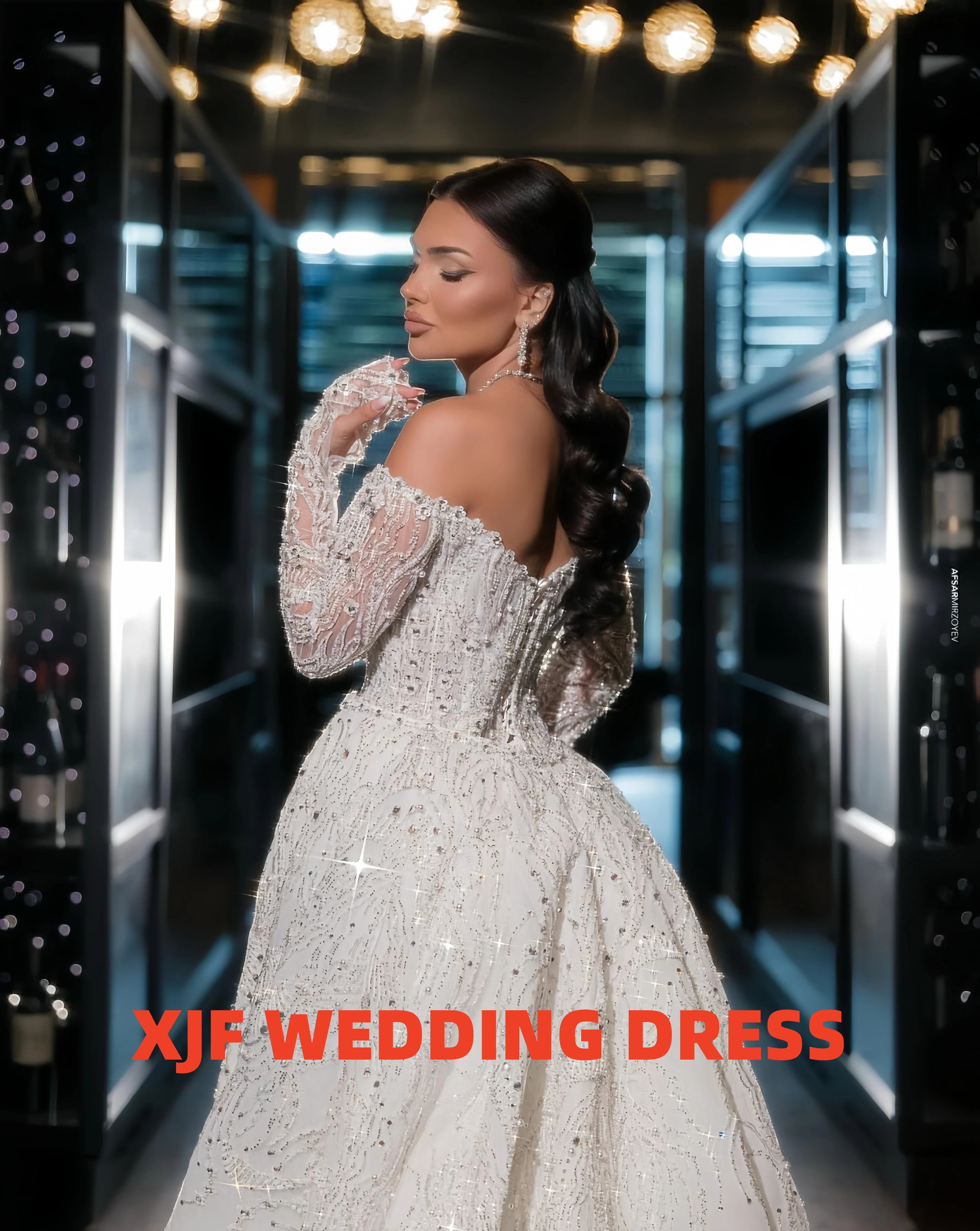 Dulce cuello de manga larga sirena cola desmontable amanda novias vestidos de novia amanda novias vestido de novia personalizado