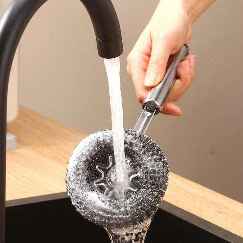 Scrubbing Brush Stainless Steel Wool Scrubber,Dish Scrubber Cleaning Brush Kitchen Cleaning Supplies Pot Scrubbers KXRE