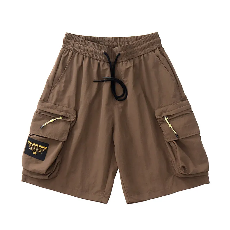 

Grid Pattern Lightweight Quick-dry Summer Cargo Knee Length Pants for Men Trendy Multi-pocket Loose-fit Functional Casual Shorts