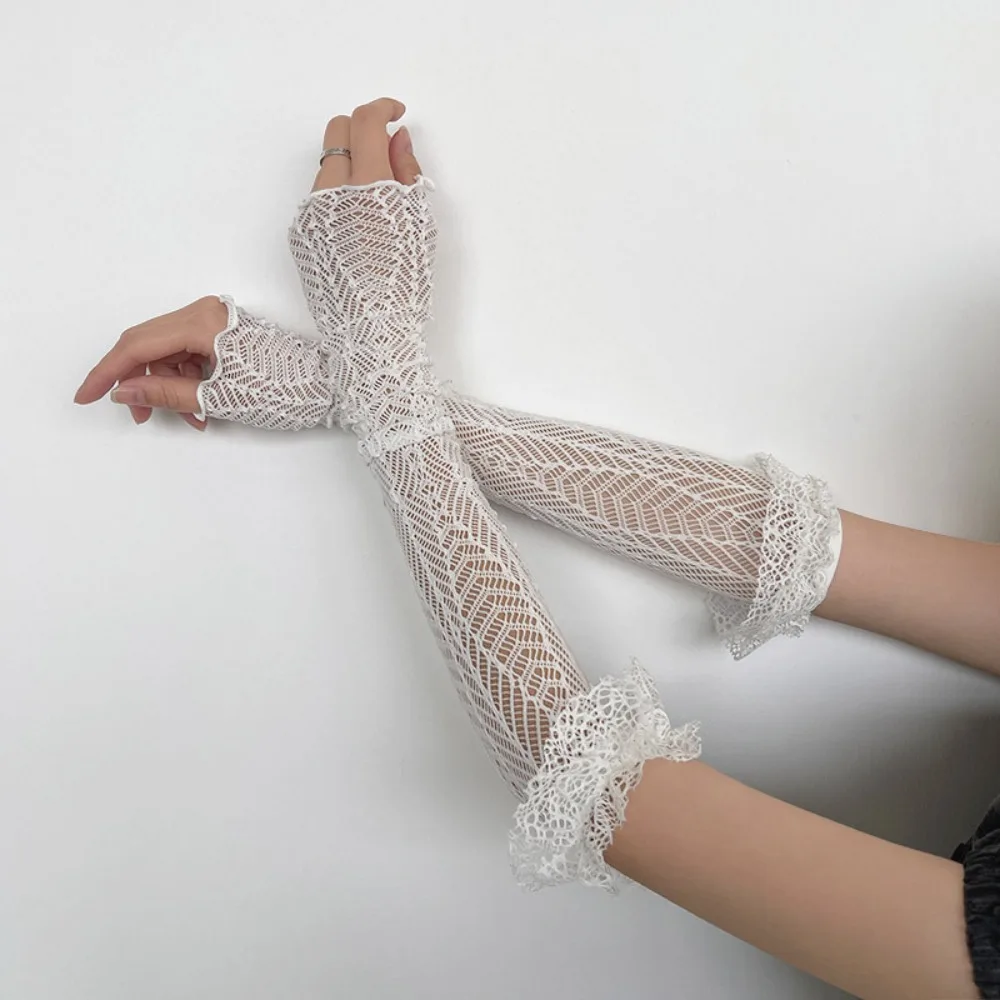 

Fashion Lace Fingerless Gloves Elastic Mesh Sunscreen Arm Sleeves Anti-UV Arm Guard Women