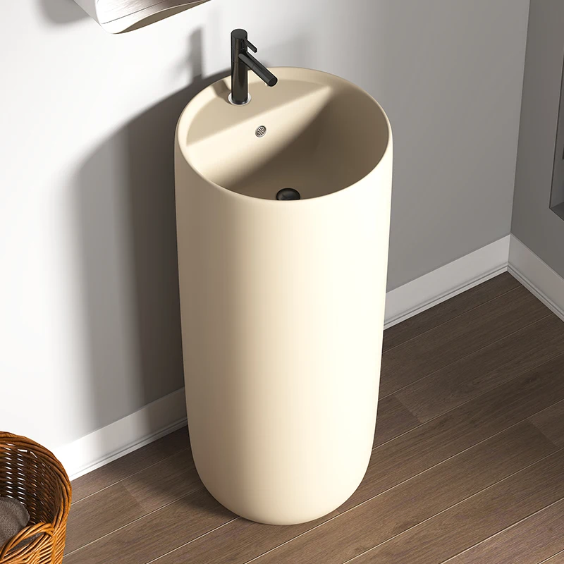 Cream wind ceramic column basin, bathroom floor-to-ceiling washbasin, bed and breakfast pillar basin, small apartment